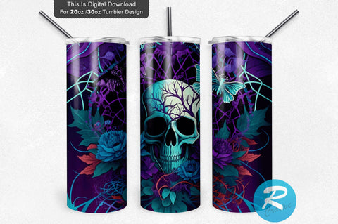Halloween Skull Floral Purple boo 20 oz / 30 oz Tumbler PNG Sublimation Regulrcrative 