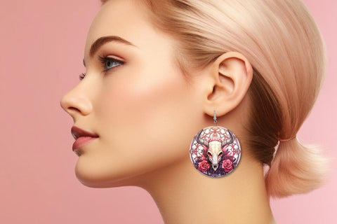 Halloween Skull PNG, Round Earrings Sublimation Designs Sublimation OrangeBrushStudio 