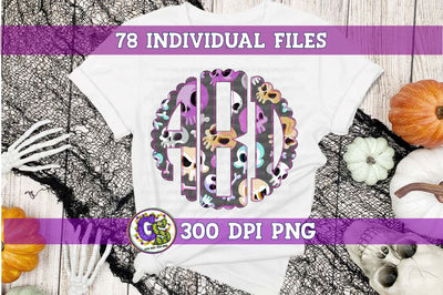 Halloween Skull Scalloped Monogram Set PNG for Sublimation Sublimation Greedy Stitches 