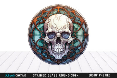 Halloween Skull Stained Glass Round Coaster Png Design Sublimation Regulrcrative 