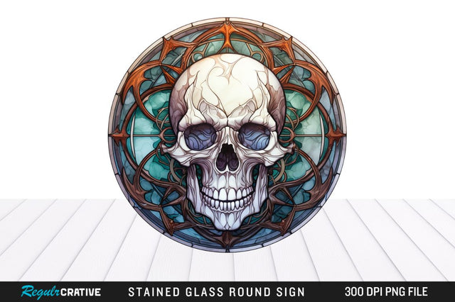 Halloween Skull Stained Glass Round Coaster Png Design Sublimation Regulrcrative 