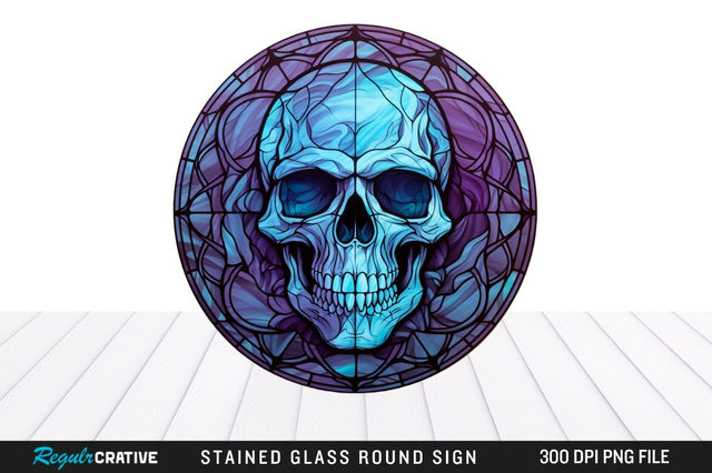 Halloween Skull Stained Glass Round Coaster Png Design Sublimation Regulrcrative 