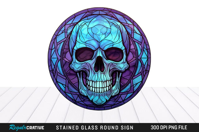 Halloween Skull Stained Glass Round Coaster Png Design Sublimation Regulrcrative 