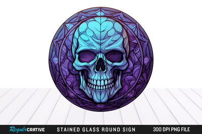 Halloween Skull Stained Glass Round Coaster Png Design Sublimation Regulrcrative 