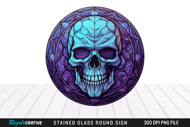 Halloween Skull Stained Glass Round Coaster Png Design Sublimation Regulrcrative 