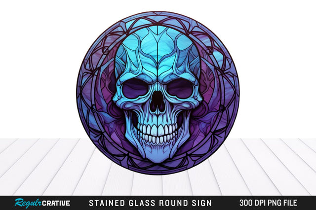 Halloween Skull Stained Glass Round Coaster Png Design Sublimation Regulrcrative 