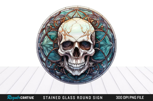 Halloween Skull Stained Glass Round Coaster Png Design Sublimation Regulrcrative 