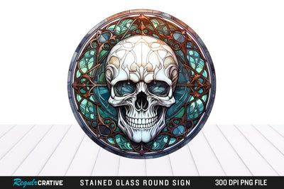Halloween Skull Stained Glass Round Coaster Png Design Sublimation Regulrcrative 