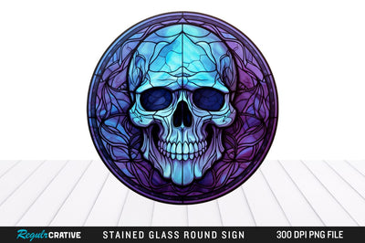 Halloween Skull Stained Glass Round Coaster Png Design Sublimation Regulrcrative 