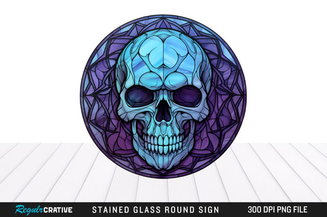 Halloween Skull Stained Glass Round Coaster Png Design Sublimation Regulrcrative 