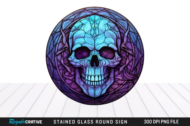 Halloween Skull Stained Glass Round Coaster Png Design Sublimation Regulrcrative 