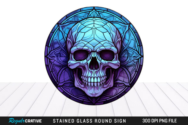 Halloween Skull Stained Glass Round Coaster Png Design Sublimation Regulrcrative 