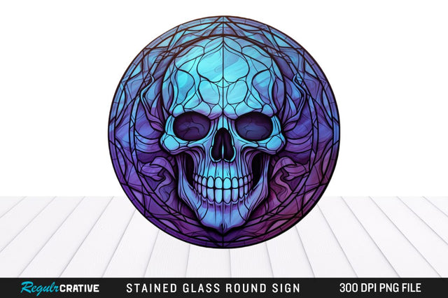 Halloween Skull Stained Glass Round Coaster Png Design Sublimation Regulrcrative 