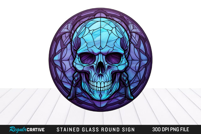 Halloween Skull Stained Glass Round Coaster Png Design Sublimation Regulrcrative 