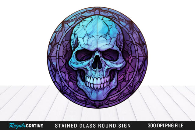 Halloween Skull Stained Glass Round Coaster Png Design Sublimation Regulrcrative 