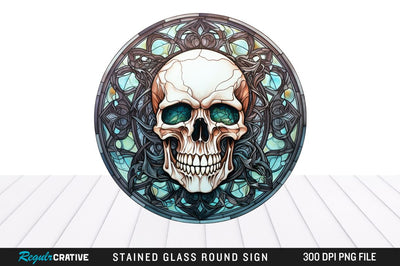Halloween Skull Stained Glass Round Coaster Png Design Sublimation Regulrcrative 