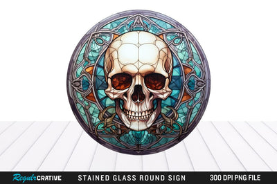 Halloween Skull Stained Glass Round Coaster Png Design Sublimation Regulrcrative 