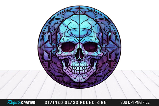 Halloween Skull Stained Glass Round Coaster Png Design Sublimation Regulrcrative 