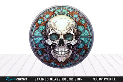 Halloween Skull Stained Glass Round Coaster Png Design Sublimation Regulrcrative 