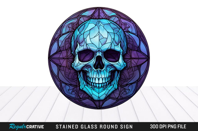 Halloween Skull Stained Glass Round Coaster Png Design Sublimation Regulrcrative 