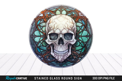 Halloween Skull Stained Glass Round Coaster Png Design Sublimation Regulrcrative 