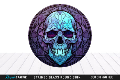 Halloween Skull Stained Glass Round Coaster Png Design Sublimation Regulrcrative 
