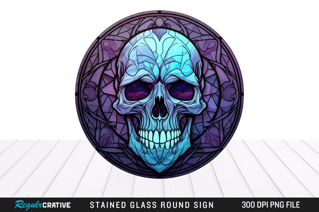 Halloween Skull Stained Glass Round Coaster Png Design Sublimation Regulrcrative 