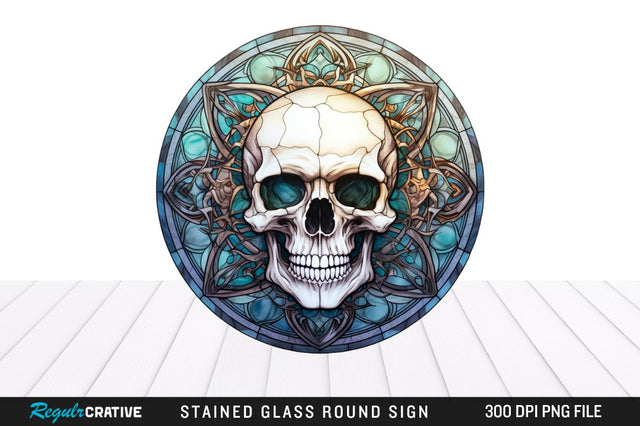 Halloween Skull Stained Glass Round Coaster Png Design Sublimation Regulrcrative 