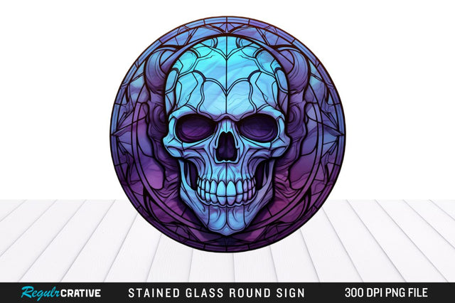 Halloween Skull Stained Glass Round Coaster Png Design Sublimation Regulrcrative 