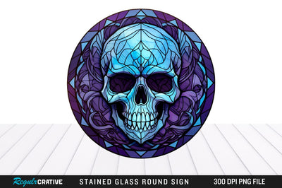 Halloween Skull Stained Glass Round Coaster Png Design Sublimation Regulrcrative 