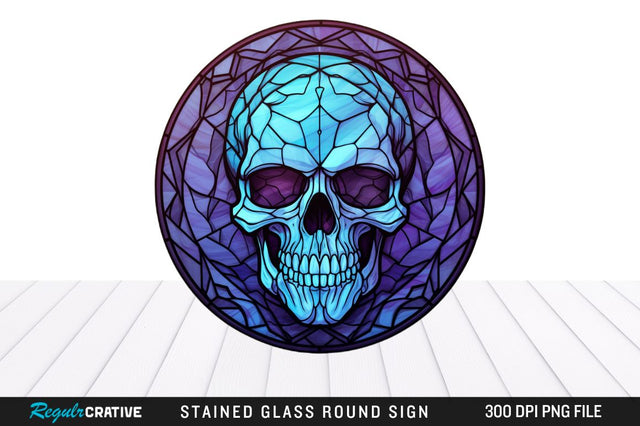 Halloween Skull Stained Glass Round Coaster Png Design Sublimation Regulrcrative 