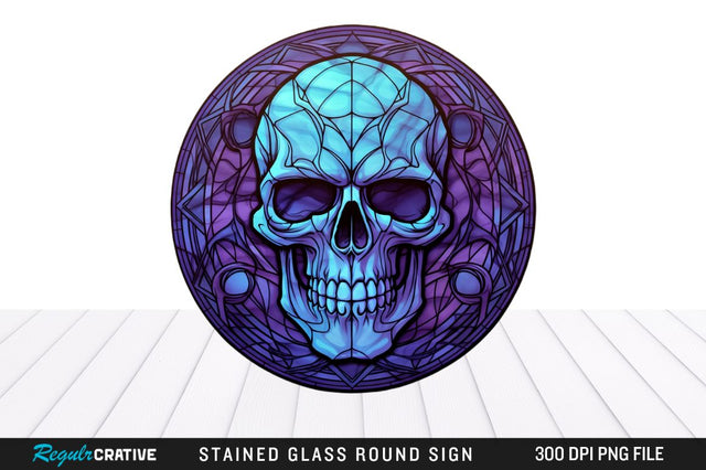 Halloween Skull Stained Glass Round Coaster Png Design Sublimation Regulrcrative 