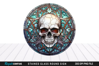 Halloween Skull Stained Glass Round Coaster Png Design Sublimation Regulrcrative 