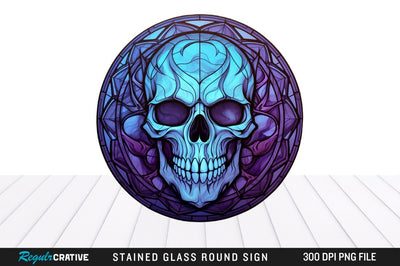 Halloween Skull Stained Glass Round Coaster Png Design Sublimation Regulrcrative 