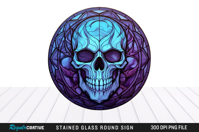 Halloween Skull Stained Glass Round Coaster Png Design Sublimation Regulrcrative 