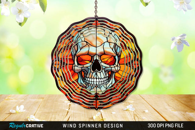 Halloween Skull Stained Glass Wind Spinner Png Design Sublimation Regulrcrative 