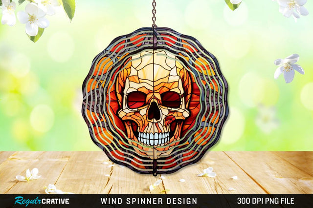 Halloween Skull Stained Glass Wind Spinner Png Design Sublimation Regulrcrative 