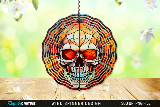 Halloween Skull Stained Glass Wind Spinner Png Design Sublimation Regulrcrative 