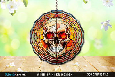 Halloween Skull Stained Glass Wind Spinner Png Design Sublimation Regulrcrative 