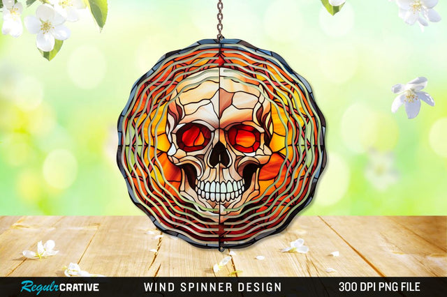 Halloween Skull Stained Glass Wind Spinner Png Design Sublimation Regulrcrative 