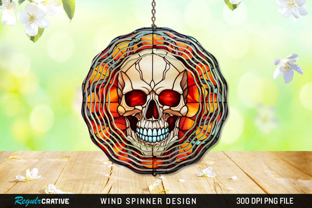 Halloween Skull Stained Glass Wind Spinner Png Design Sublimation Regulrcrative 