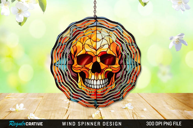 Halloween Skull Stained Glass Wind Spinner Png Design Sublimation Regulrcrative 