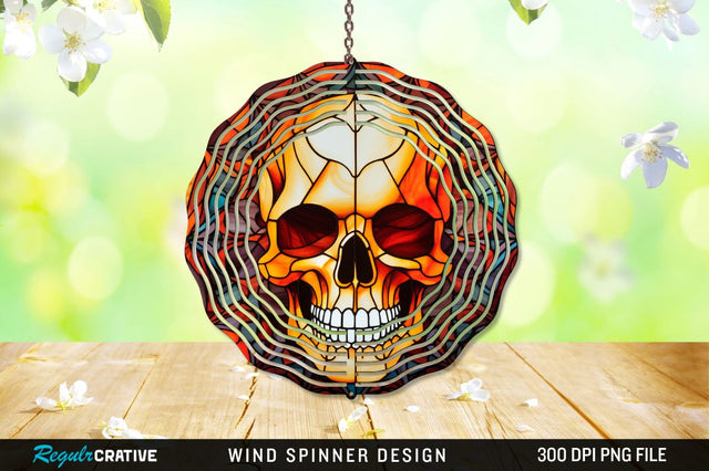 Halloween Skull Stained Glass Wind Spinner Png Design Sublimation Regulrcrative 