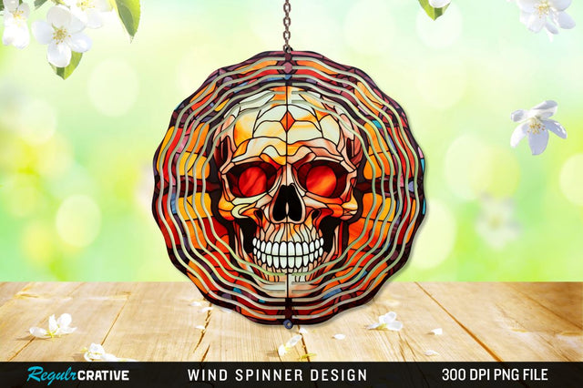 Halloween Skull Stained Glass Wind Spinner Png Design Sublimation Regulrcrative 