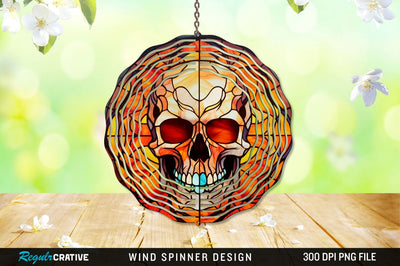 Halloween Skull Stained Glass Wind Spinner Png Design Sublimation Regulrcrative 
