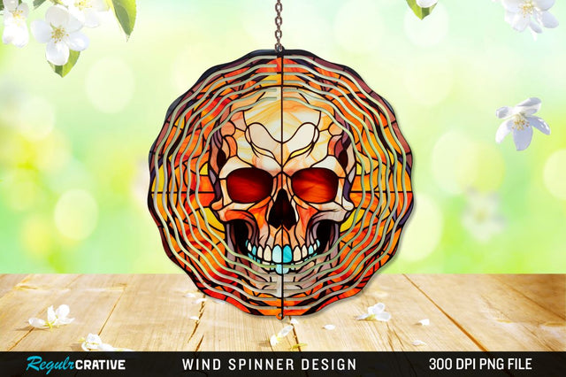 Halloween Skull Stained Glass Wind Spinner Png Design Sublimation Regulrcrative 