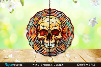 Halloween Skull Stained Glass Wind Spinner Png Design Sublimation Regulrcrative 