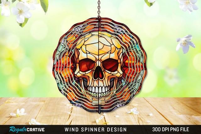 Halloween Skull Stained Glass Wind Spinner Png Design Sublimation Regulrcrative 