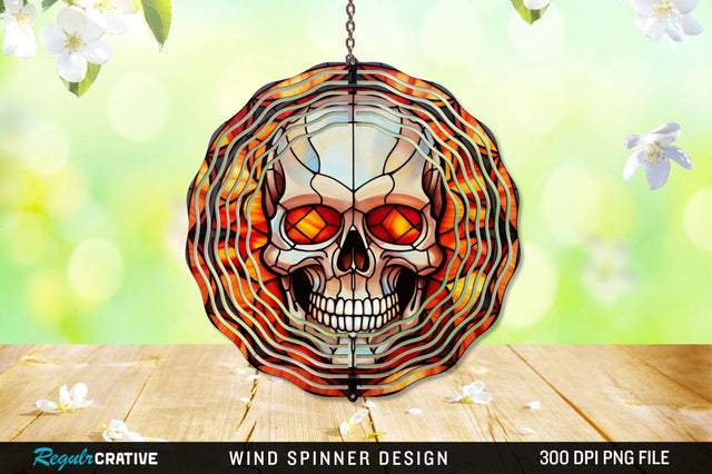 Halloween Skull Stained Glass Wind Spinner Png Design Sublimation Regulrcrative 