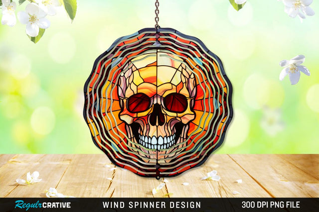 Halloween Skull Stained Glass Wind Spinner Png Design Sublimation Regulrcrative 